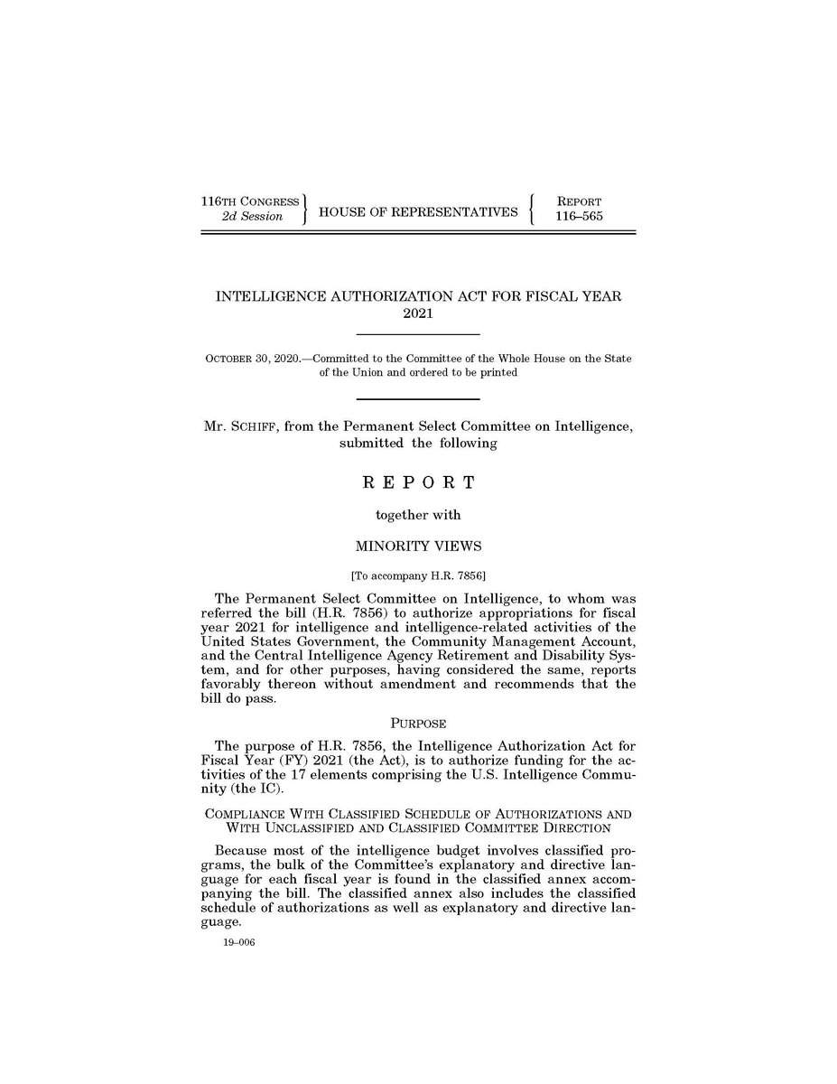 explaining its IAA bill on Oct. 30. Neither the House committee bill or its associated committee report contain any reference to UAP (unlike the Senate IAA committee report). #ufotwitter