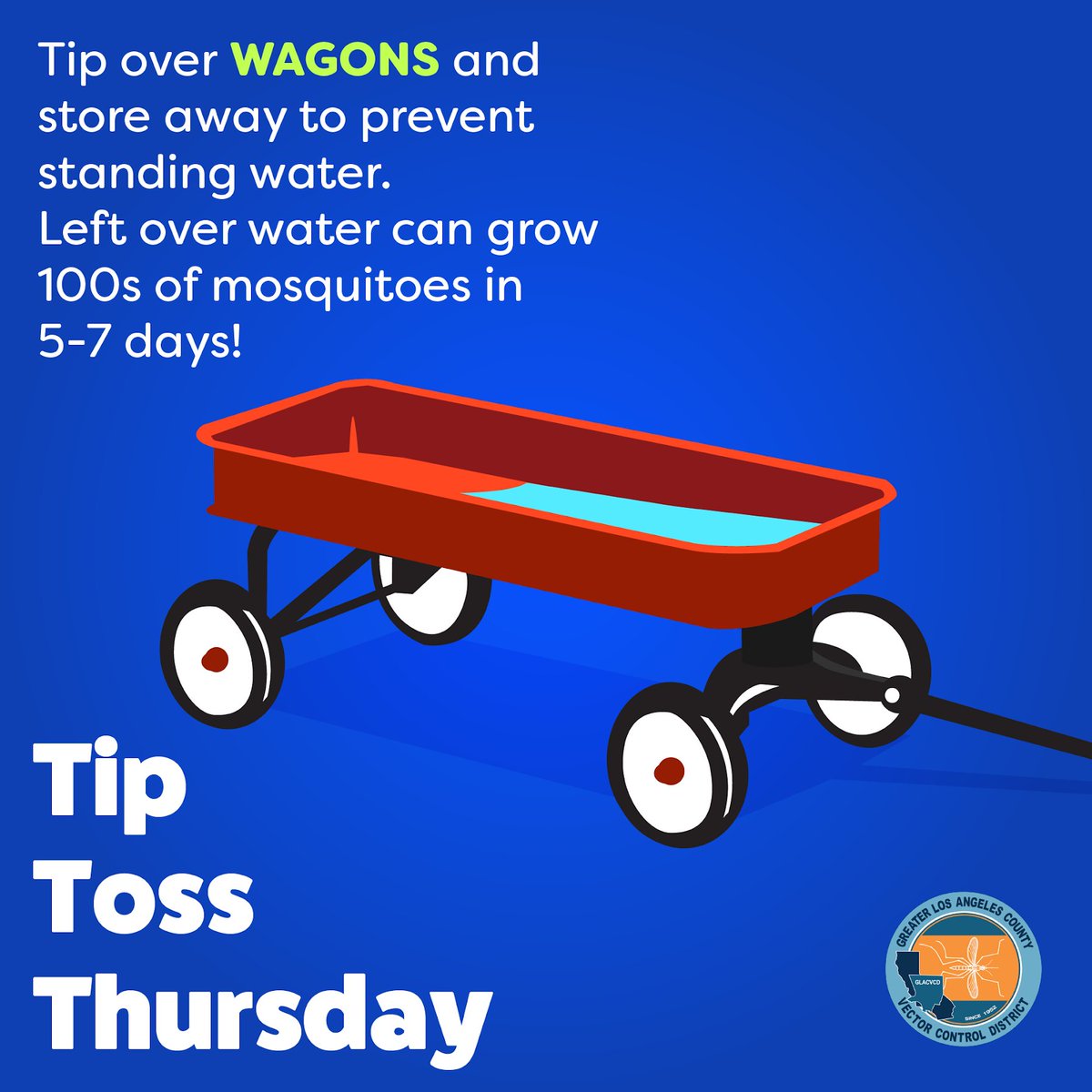 CityofDowney's tweet photo. Roll into the fall bite-free! Tip over any standing water from containers, including wagons, to prevent mosquitoes from breeding on your property.
More info: https://t.co/jWkMK07b4c
#CityOfDowney #TipTossMosquito #MosquitoWatch https://t.co/fpGDsT4I2T