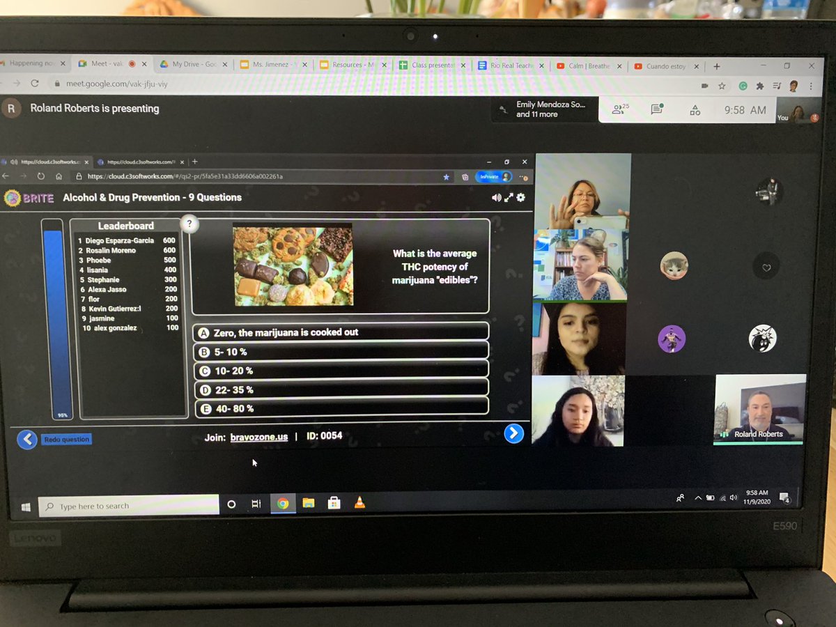 RRealcounselor's tweet photo. Presentations of Vaping &amp; Marijuana and Alcohol &amp; Prescribed Drugs Use Prevention games are happening at Rio Real. Roland Roberts, Yosduan Ramos, and Jessica Mendoza from BRITE have been joining our middle school class meetings with engaging and informative games. @RioRealSchool https://t.co/qVfdUsSZ5f