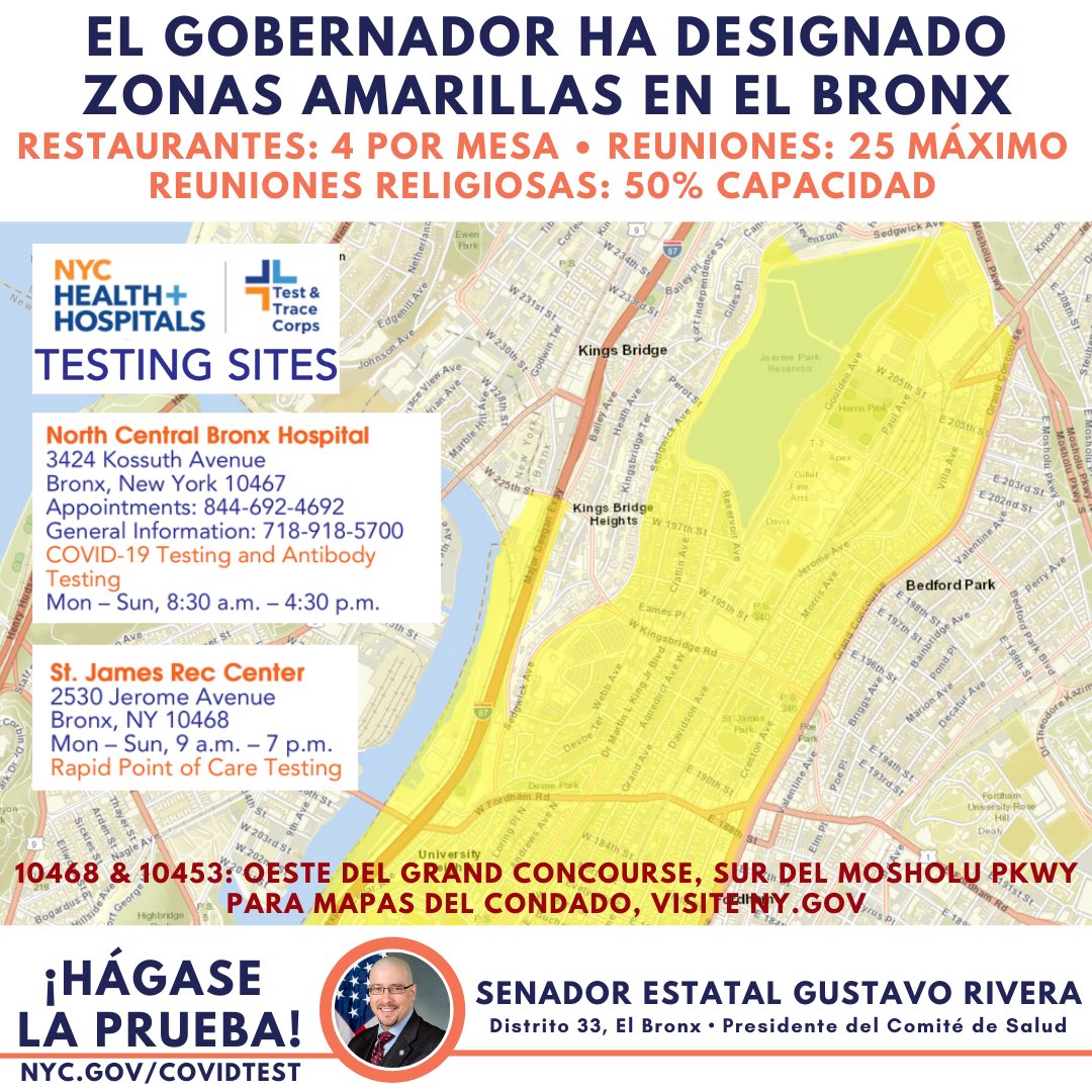 Do you live in zip codes 10468 & 10453 in Kingsbridge Heights & University Heights?  #GetTested at a nearby site!Vives en los códigos postales 10468 y 10453 en Kingsbridge Heights & University Heights?  #HaztelaPrueba en un sitio cercano!