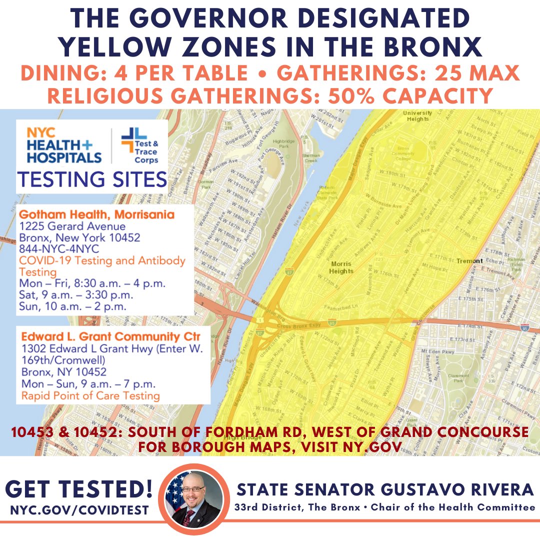 Do you live in zip codes 10453 & 10452 in University Heights, Morris Heights & parts of Tremont?  #GetTested at a nearby site!Vives en los códigos postales 10468 y 10453 en University Heights, Morris Heights & partes de Tremont?  #HaztelaPrueba en un sitio cercano!