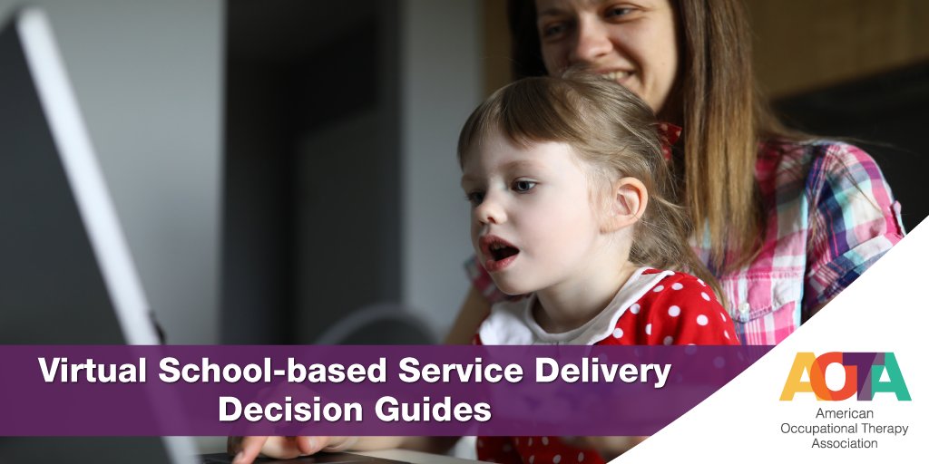 AOTAInc's tweet photo. As the world becomes more digital, practitioners have had to change the way they provide #occupationaltherapy services to students. In this #AOTADecisionGuide we share tips practitioners can consider when delivering live interventions through telehealth. https://t.co/HXou0X3FFe https://t.co/q3Oe70thOZ