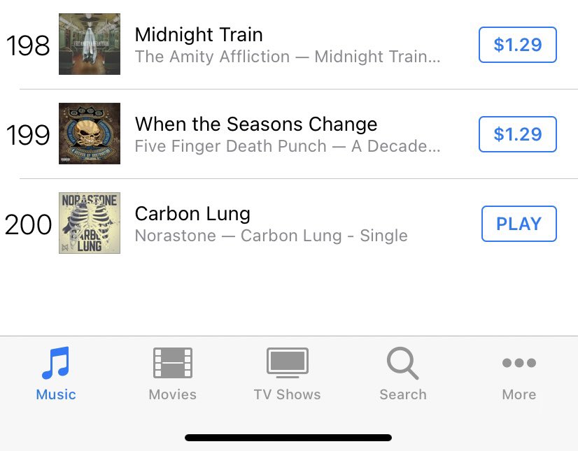 WE CRACKED THE TOP 200 ITUNES METAL SONGS CHART!!! You all are so amazing!! Thank you so much for your support buying “Carbon Lung” and watching the video!! LETS KEEP IT GOING!!🖤🖤🖤
•
#NoraStone #CarbonLung  #BackOnOurBullshit #itunesrock #spotifyrock <a href="/AltPress/">altpress</a> <a href="/Revolvermag/">revolvermag</a>