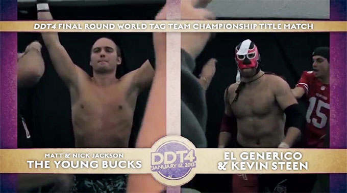 [Thread] PWG DDT4, Jan. 12 2013. Kevin and El Generico face the PWG tag champions the Young Bucks, trying to unseat them before Generico moves on to his next life. This is the third match/act in a story that spans the night; Act 2 is linked below. https://twitter.com/MithGifs/status/1327054121971585024?s=20