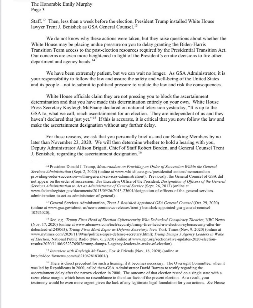 GerryConnolly's tweet image. We have been incredibly patient, @GSAEmily, but we can wait no longer. Your refusal to follow the law is active and existential threat to our democratic norms and institutions.
You owe us, and the American people, an explanation. We are demanding you provide one. By Monday.