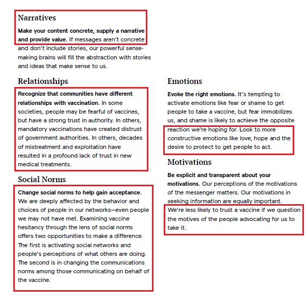  #Narratives  #SocialNorms  #Emotions  #Trust  #Authority "Change social norms to help gain acceptance. We are deeply affected by the behavior & choices of people in our networks—even people we may not have met." [p. 7] The Ashe Experiment: