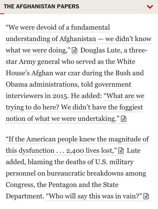 Will just add that after the 1915 Gallipoli disaster, the Asquith Govt held an unsparing special inquiry into Gallipoli in 1916 during Wartime...the Afghan War is now c20 years old-not just an absolute debacle but clearly always understood to be one by those in charge at the time