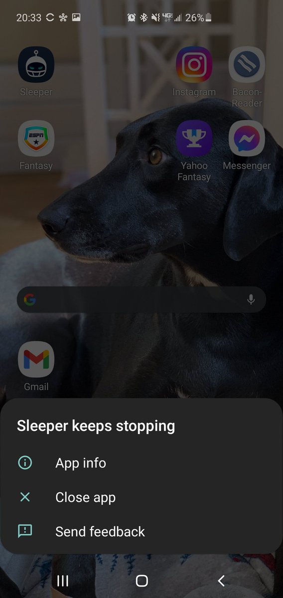 CaptainKillin's tweet photo. @SleeperHQ 
Love your platform, it's the only one I'll use to run a league but app won't launch since 7:00 est.
Android 10 on Galaxy s10+, Sleeper 12.14.0 
Uninstalled and reinstalled. That allowed a single launch and log in. No longer receiving notifications. 
Any ideas? https://t.co/CjHJgFajiq