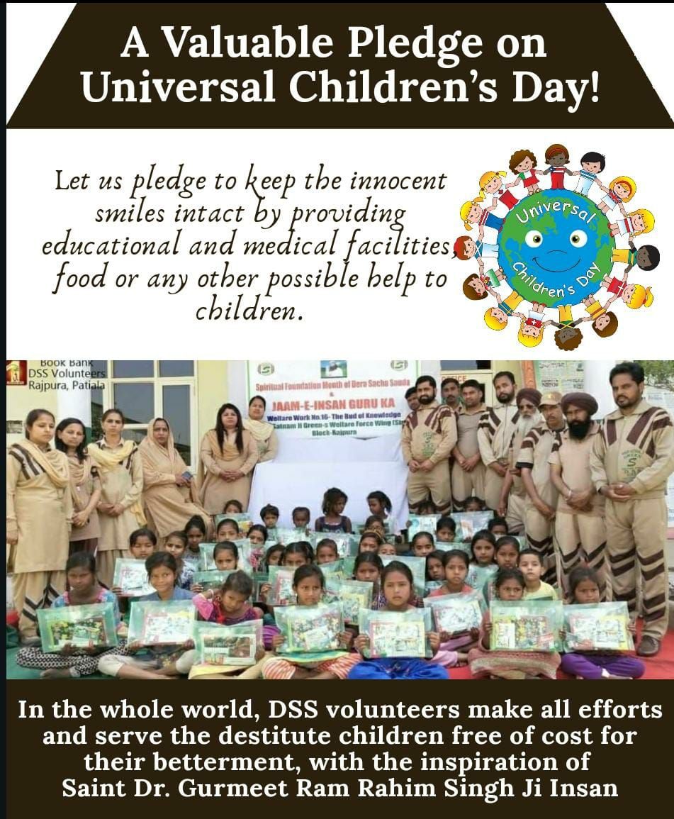 Guri146191's tweet photo. #UniversalChildrensDay is celebrated for to promote international togetherness, awareness among children worldwide, and improving children's welfare. Volunteers of @derasachasauda helps to needy children in field of education , So that even the faces of poor children remain 😊. https://t.co/DpL3dXQNpb