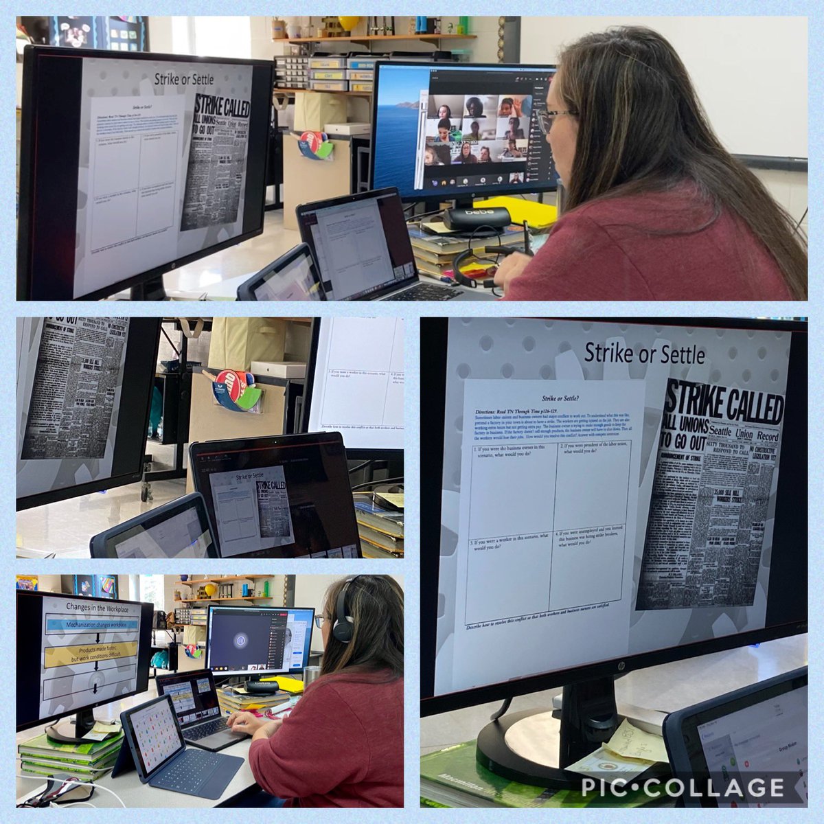 EMcCallieTech's tweet image. “A teacher ignites the fire that fuels a student’s thirst for knowledge, curiosity, and wisdom.” I am in awe of ⁦@MrsVargas4⁩ She had four virtual SS breakout sessions going on at once. She was also using ⁦@ClassDojo to motivate Ss⁩  #mindblown ⁦@CrosswindElem⁩