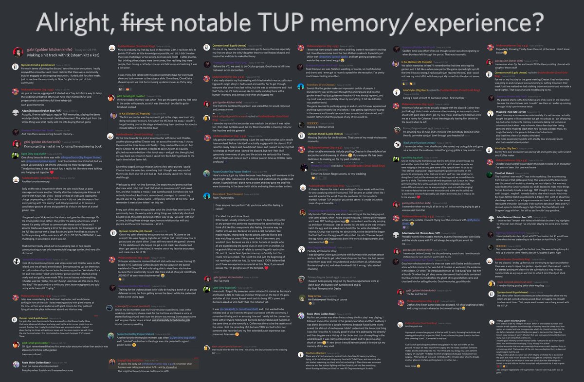 braden_roy's tweet photo. Happy Underversary @TenderClaws @samanthaKgorman! Today the members of our Discord reflected on the past year and posted some of our favorite memories. One of our members – MsBananaNanner – put them together in a collage. https://t.co/aNhbSJO8sp