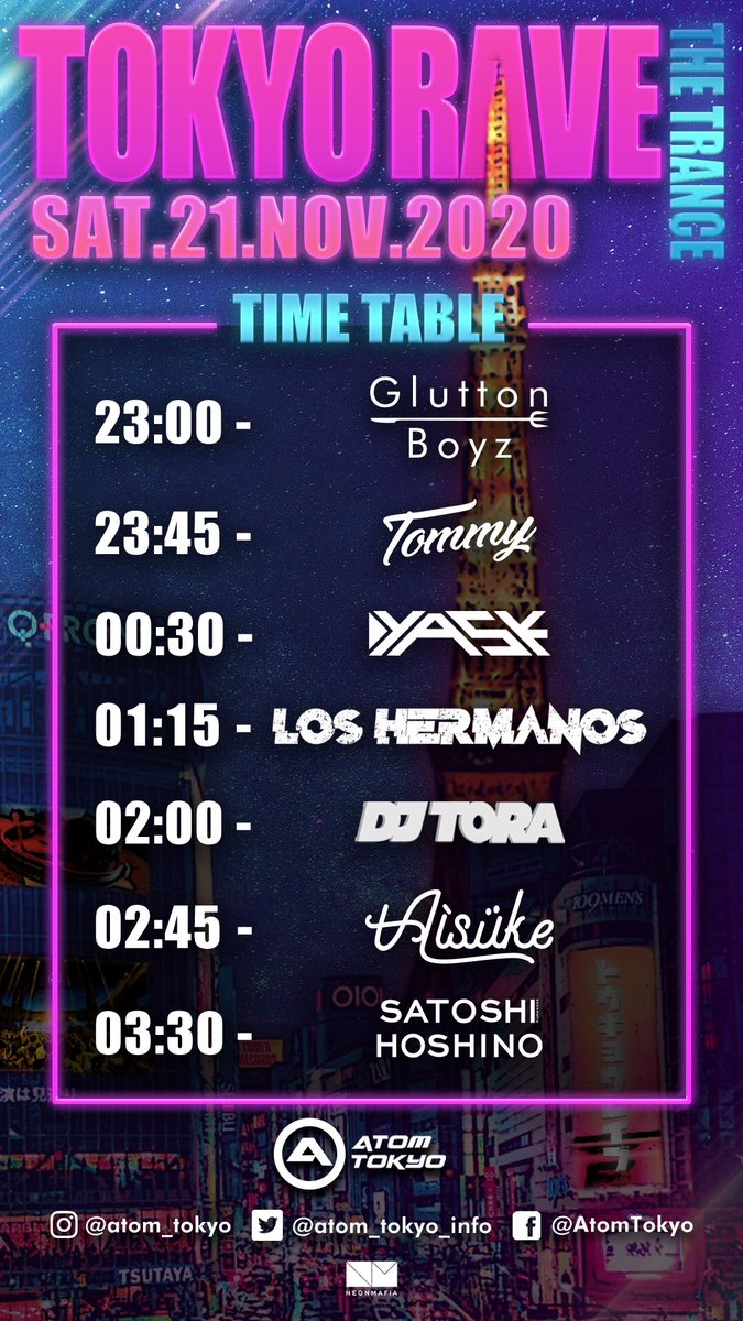 Dj_ToMMY_'s tweet photo. 明日開催‼️
ATOM TOKYOにてTOKYO RAVE 開催します🙆♂️‼️
🚹🚺ゲスト希望の方は
【4F DJトミーのゲストでTOKYO RAVE 】にてご入場可能です🙆♂️
#TRANCE #TOKYORAVE #tokyo #dj #party #djtommy #atom #atomtokyo https://t.co/lFN1fQv6Vy