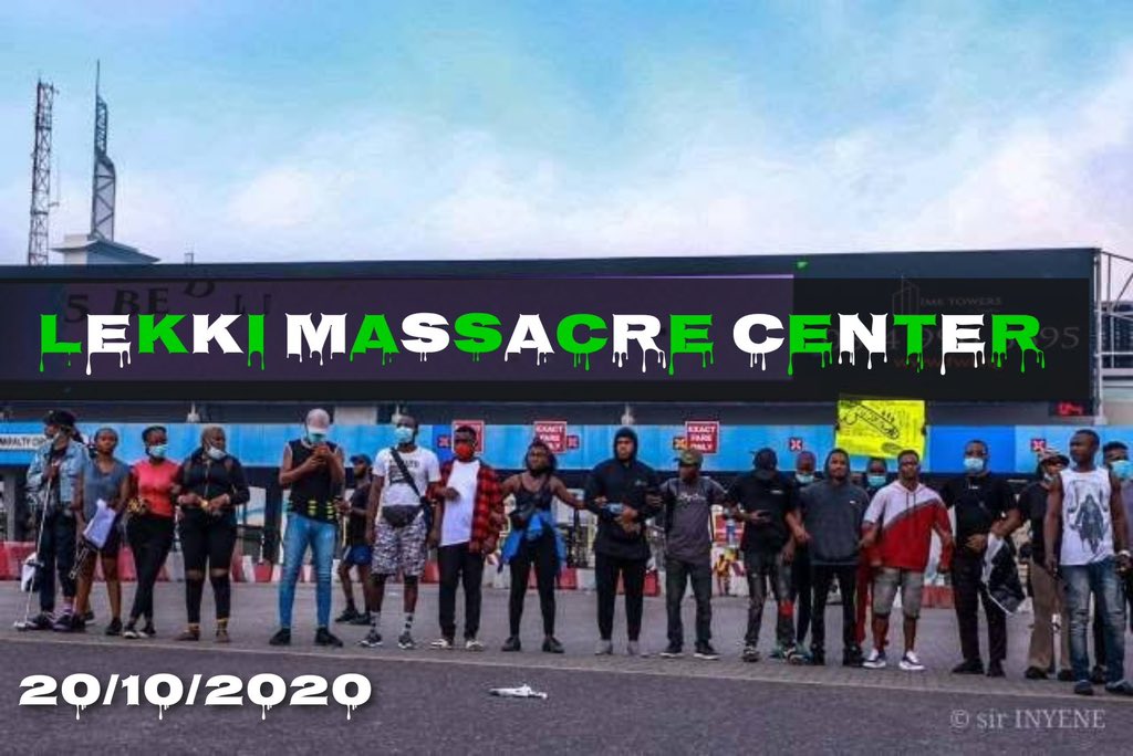 GbemiDennis's tweet photo. #LekkiMassacre : 20 - 10 - 20

It's One Month Today, a day when #EndSARS peaceful protesters were attacked, they were singing the national anthem &amp; waiving their flags, badly injured &amp; killed, yet no justice in sight. 

No, the memory of #LekkiMassacre2020 won't be forgotten.. https://t.co/E50ntJwZmo