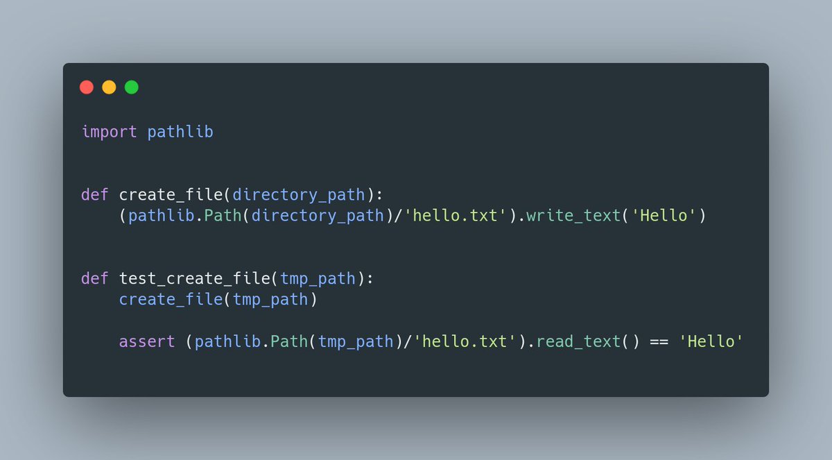 jangiacomelli's tweet image. 🥷 You can use pytest&apos;s built-in fixture *tmp_path* when reading and writing files inside your functions under test

It returns a temporary directory path that is unique to each test function invocation, created as a subdirectory of the base temporary directory.

#Python #pytest