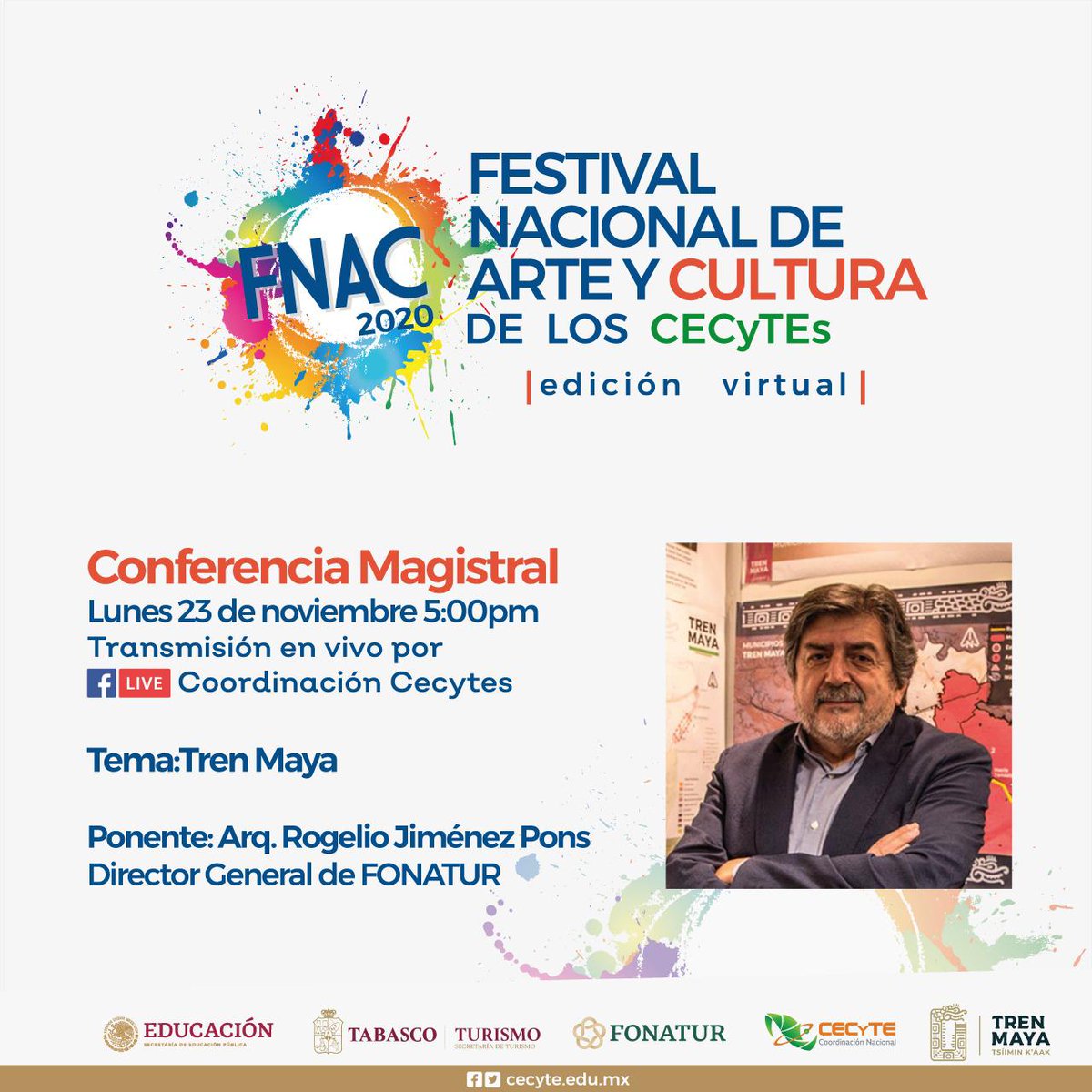 La Coordinación de ODES de los CECyTEs les invita a seguir la Conferencia Magistral del Arq. Rogelio Jiménez Pons con el tema: Tren Maya.
Los esperamos no te lo pierdas, síguenos en Facebook live de la Coordinación Nacional. #OrgullosamenteCECyTEs #FNACCECyTEs2020 #edicionvirtual