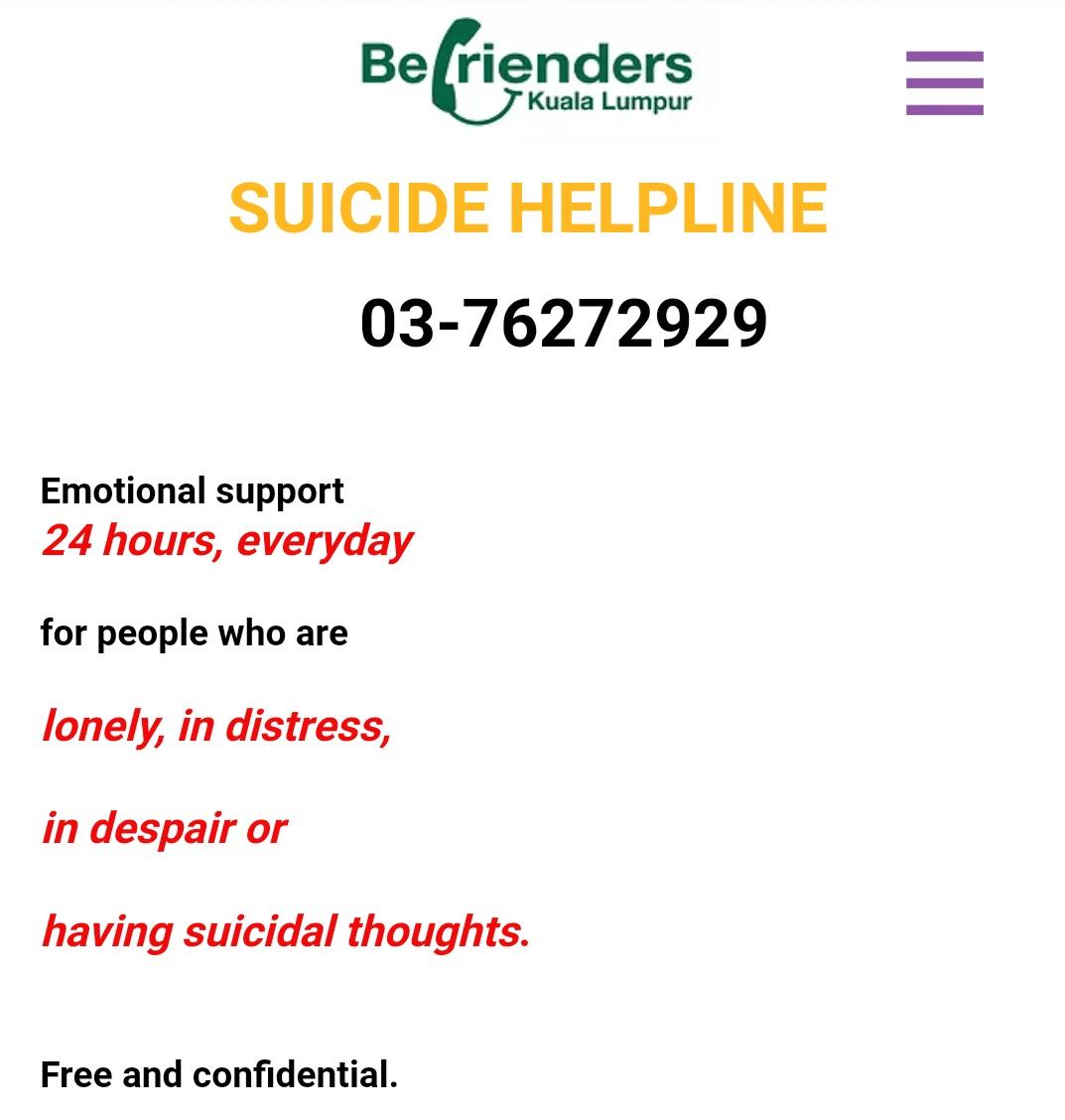 Davne1912's tweet photo. tw// suicide
Suicide cases in Malaysia is increasing. Whoever needs help, please call this Malaysia suicide helpline. Please check on your families & friends. They might be having a hard time at the moment especially during this time of pandemic. https://t.co/EvDluHOEoO