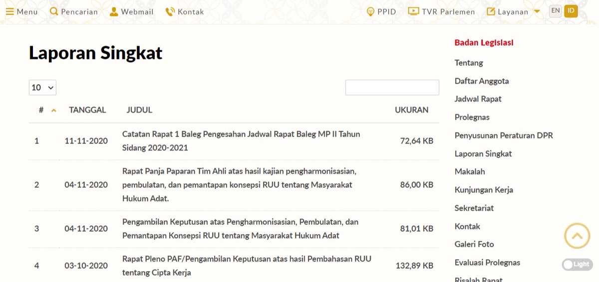 luciuskarus's tweet image. Lambannya update dokumen di website #DPR ini menyulitkan publik utk berpartisipasi dlm proses pembahasan RUU dari waktu ke waktu. Sdh tgl 20 Nov, tp #lapsing msh tgl 11 Nov @DPR_RI #balegDPR