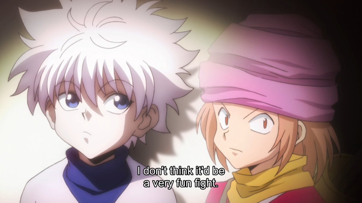 killua picking the fight he'd want least based on how much fun he'd have... babyism