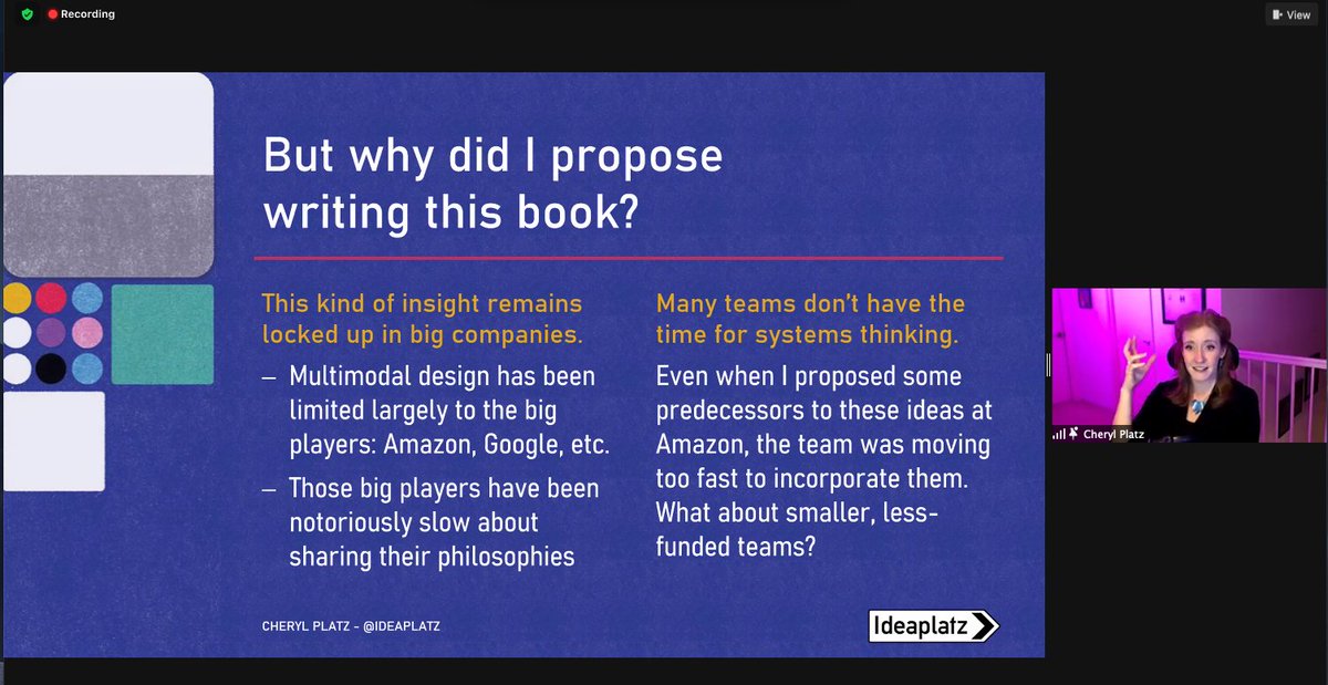 jcoronado1's tweet image. Cheryl shares some insights behind the pitch and the process to write the book... 

Are teams having the space to have a systems thinkings lens when tackling complex problems?

@funnygodmother #DesignBeyondDevices @pssigchi