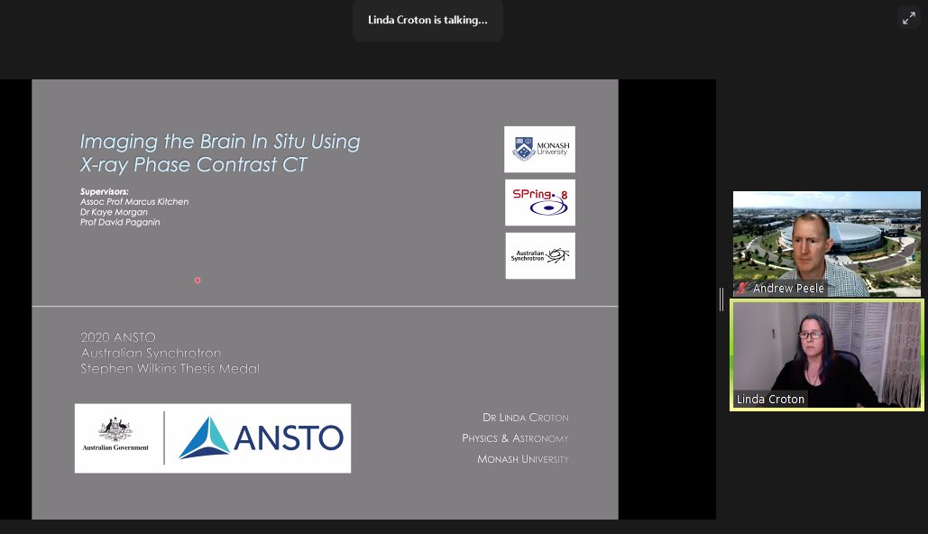 marta_krasowska's tweet photo. And this year @ausynchrotron Stephen Wilkins Medal for the best PhD Thesis goes to @lindacroton Congratulations Linda - your work on improving contrast in medical imaging is truly inspiring 👏👏👏 #UM2020 https://t.co/LnVwtfN06G