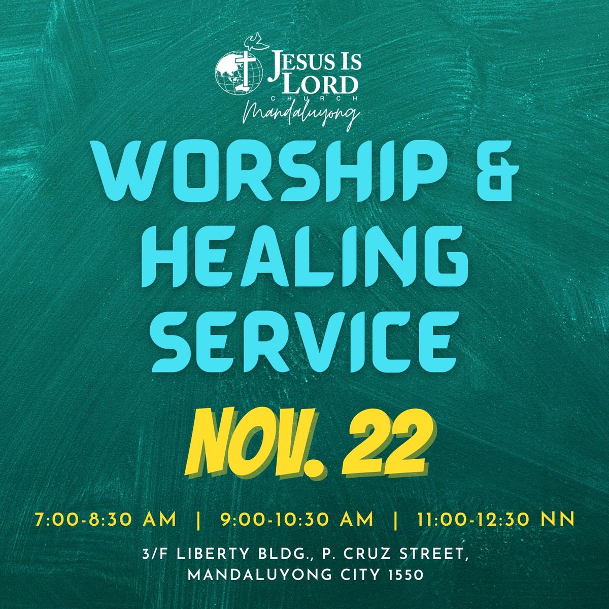 YMandaluyong's tweet photo. Celebrate and worship the Lord with us this coming Sunday, November 22. Declaring that at the Name of #Jesus every knee shall bow, and every tongue confess  that #JesusChrist is #Lord, to the glory of God the Father (Philippians 2:10-11). https://t.co/7A1wl4NYaN