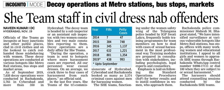 MalkajgiriCop's tweet photo. #SheTeam staff in civil dress to #nab the #offenders. As of Sep 2019, 7638 #decoyoperations were conducted in Rachakonda. #Appeal to all girls &amp; women to #approach She Teams through Rachakonda Police #WhatsApp at 9490617111 or #Dial100 when they are subject to #harassment. https://t.co/3z3OcE2o52