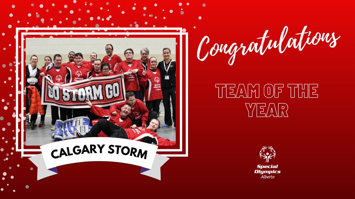SpecialOAlberta's tweet photo. The Novice Floor Hockey @SpecialOCalgary Storm are our Team of the Year!
They are being presented with their award by @AlumniFlames member @Nazereb.
#SOAAwards https://t.co/P97CvByyOD