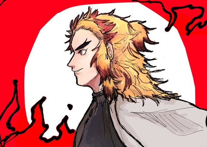 てり塩さんがTwitterに投稿した煉獄杏寿郎(鬼滅の刃)のイラスト。