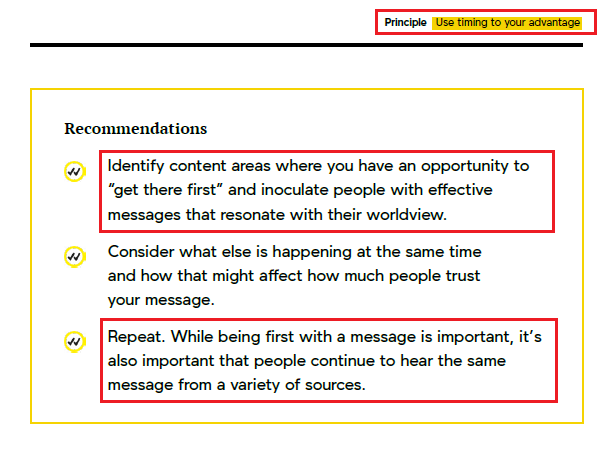 "Repeat. While being first with a message is important, it’salso important that people continue to hear the samemessage from a variety of sources." [p. 19]  #Repetition #Repetition #Repetition #Repetition #Repetition #Repetition #Repetition #Repetition #Repetition #Repetition