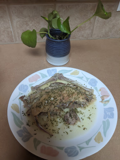 2. Roasted and basted with the juice and browned flour.Rating: 2.2/10To start, browning flour consists of constantly stirring flour on a dry pan over low heat for 30 mins. Complete waste of time.I immediately bit into a bone and lost whatever appetite I had left. Gross.