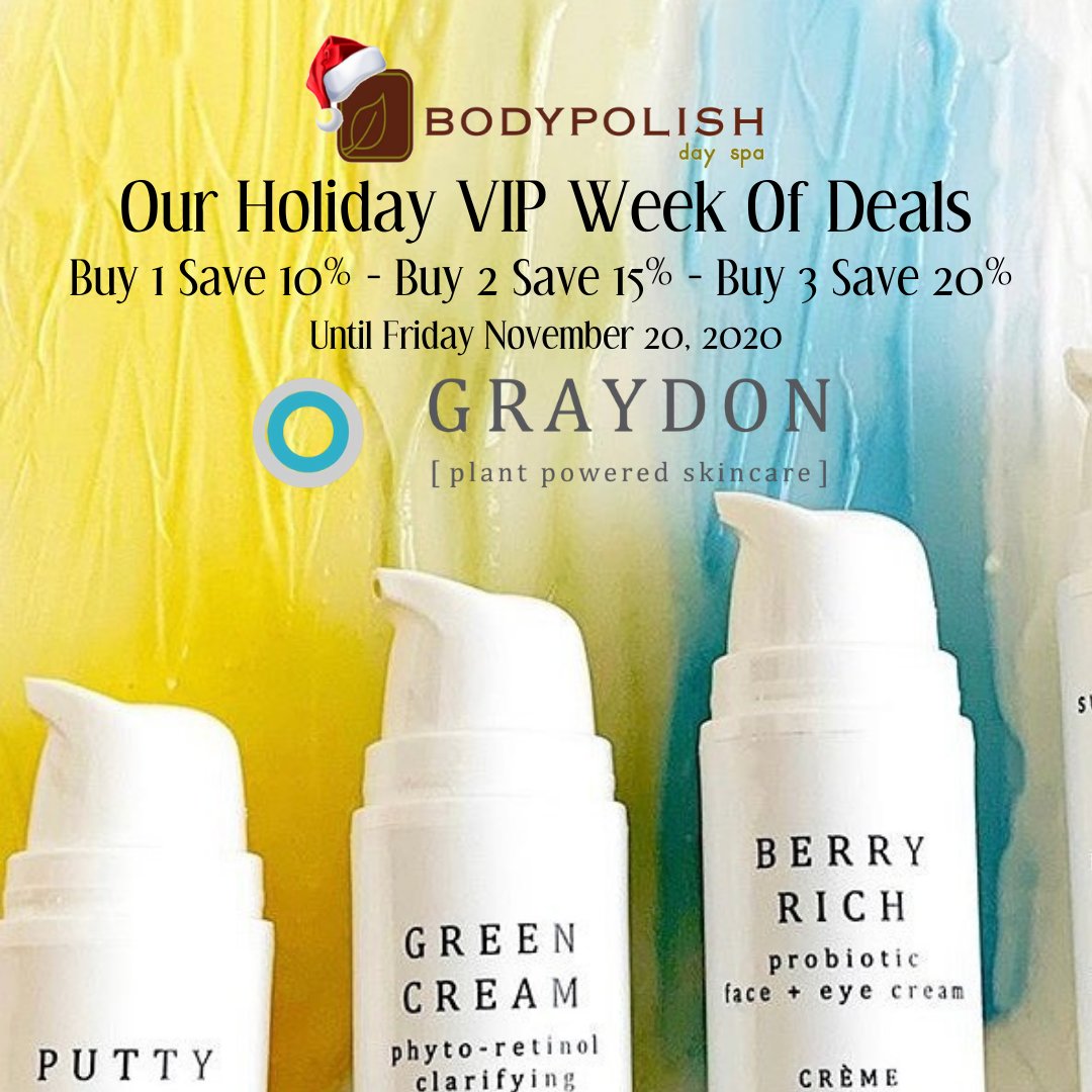 BodyPolishSpa's tweet photo. Our most popular products are on sale, but you only have tonight and tomorrow left to save on Dermalogica, Graydon and Jane Iredale - mix and match and save up to 20%. We are fully stocked up! Visit 9622-165 Ave https://t.co/6SrdALgbaG
#yegspa #dermalogica #graydon #janeiredale https://t.co/YXPF0278tK