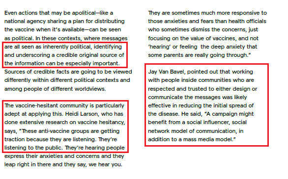 "These anti-vaccine groups are getting traction because they are listening. They’re listening to the public.""A campaign might benefit from a social influencer, socialnetwork model of communication, in addition to a mass media model."[p. 22]