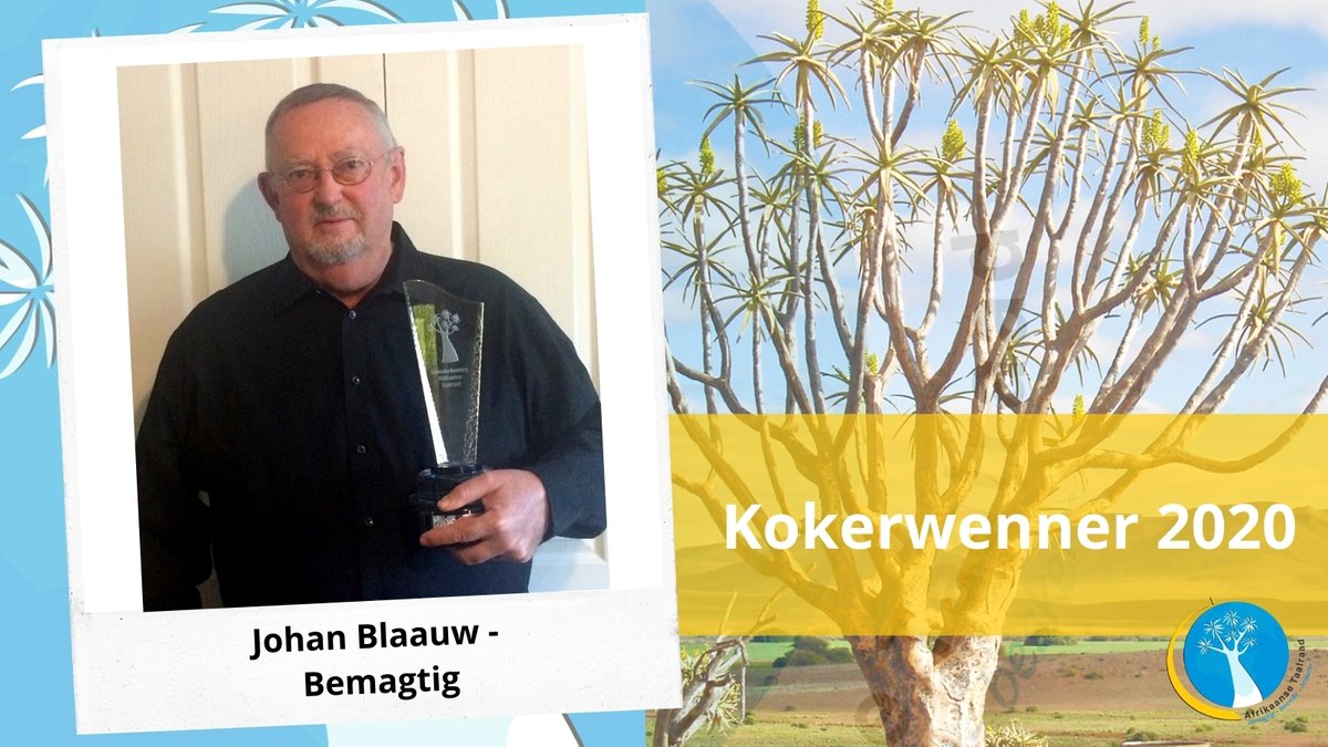 Taalraad's tweet photo. Kokerwenners 2020: Johan Blaauw se bydrae om Afrikaans, maar ook Setswana en Suid-Sesotho, as akademiese tale in die hoëronderwysdomein te ondersteun is prysenswaardig. Hy word vereer met ŉ Koker vir bemagtiging deur Afrikaans. https://t.co/rGVBlf8Rmj https://t.co/QbAe1XdJ2g