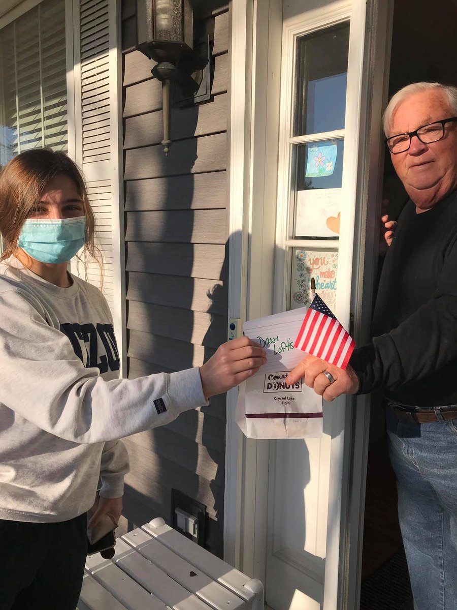 NhsCary's tweet photo. Cary-Grove NHS members made surprise home deliveries on Veterans Day to thank local veterans for their service to our country. It meant so much to us to be able to say "thank you" in person! 
@CaryGroveHS @kveldyCG @NeilLesinski #d155inspire #VeteransDay https://t.co/GQC3yzotua