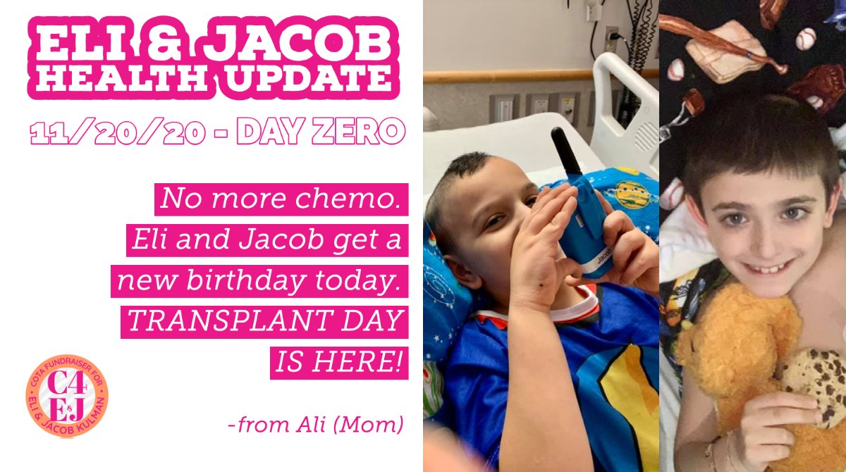 Sometimes it seemed like today would never come. They've had some setbacks, but IT'S FINALLY TRANSPLANT DAY FOR ELI &amp; JACOB! COTAforEandJ.com 
.⁠
.⁠
#TwoZebraKids #KulmanFamily #IPEX #IPEXSyndrome #BoneMarrowTransplant #BMT #MarrowAwarenessMonth #DonateMarrow #COTAHope