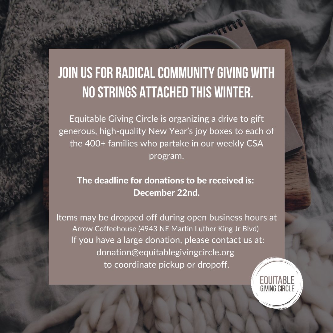 equitablegiving's tweet photo. We are organizing a drive to gift generous, high-quality New Year’s Joy boxes to the 400+ families who partake in our weekly CSA program. Donate today! #give #giveback #holidayjoydrive #givejoy #radicalcommunitygiving https://t.co/b5p98H9C4P
