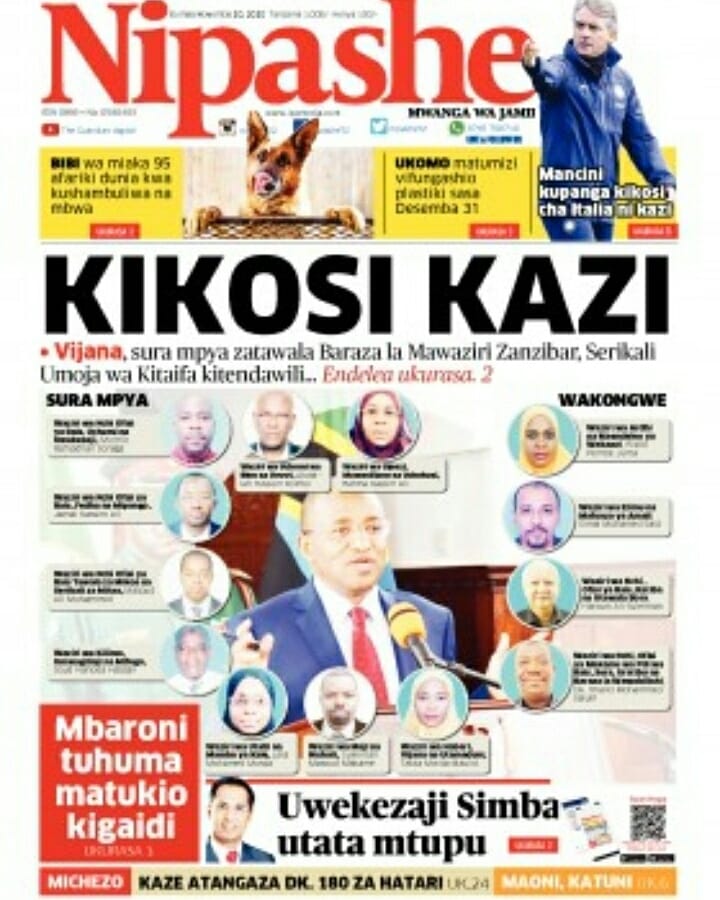 zenjbar24's tweet photo. MAGAZETI YA TANZANIA
LEO 20/NOV/2020

#newspapaer https://t.co/E6P2s7f5Ib