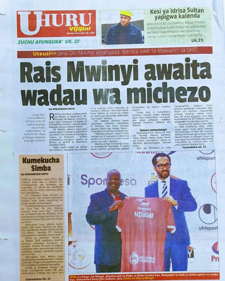 zenjbar24's tweet photo. MAGAZETI YA TANZANIA
LEO 20/NOV/2020

#newspapaer https://t.co/E6P2s7f5Ib