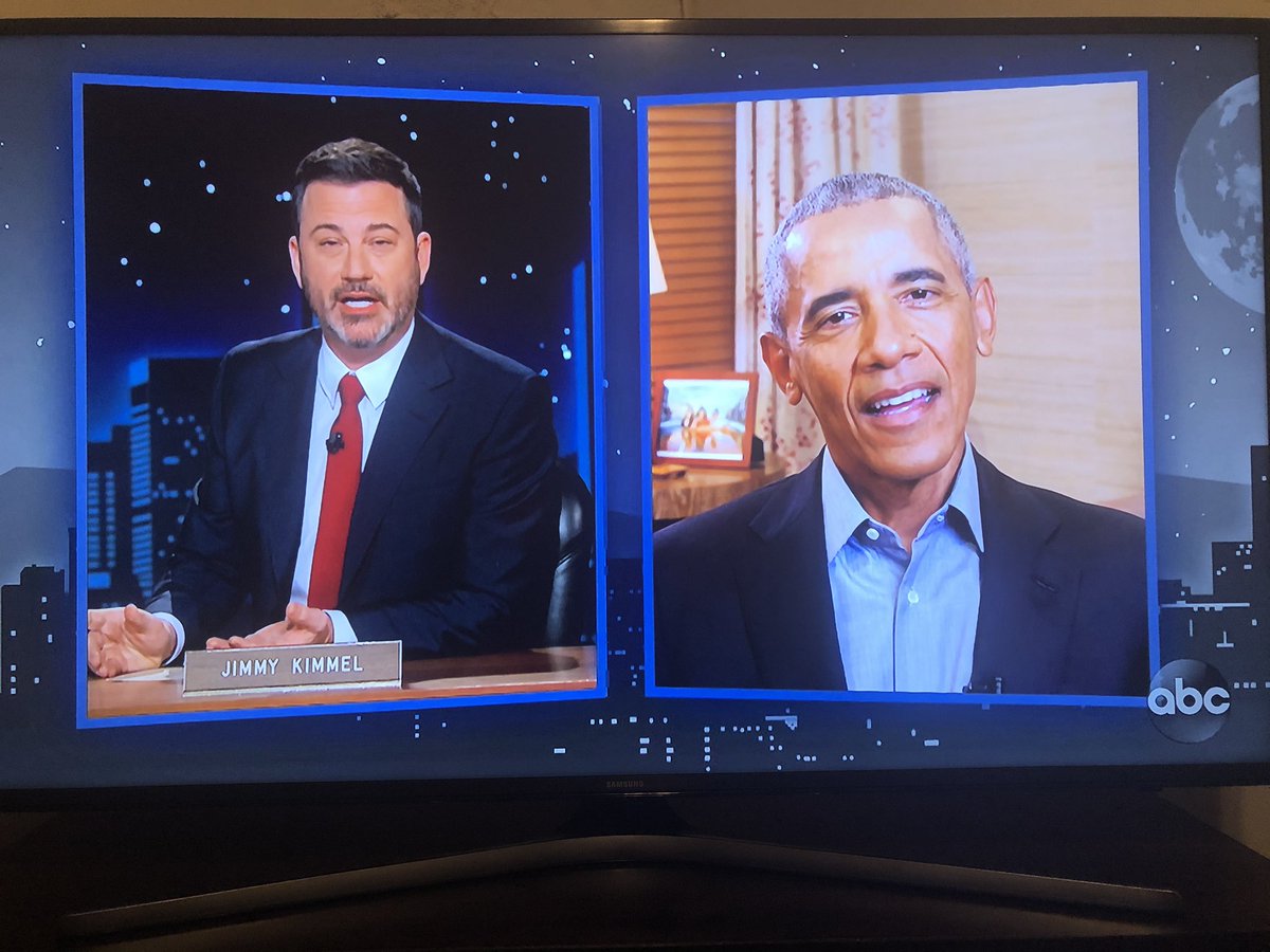 Elsa050467's tweet photo. The #Intelligent #Eloquent #Suave and #HellaSexy 44th President of the United States, @BarackObama, is on @JimmyKimmelLive right now!!!!!! ππΌπ LOVE this Man to NO end! β€οΈπ #JimmyKimmelLive #Kimmel https://t.co/e4imOOU0Xj
