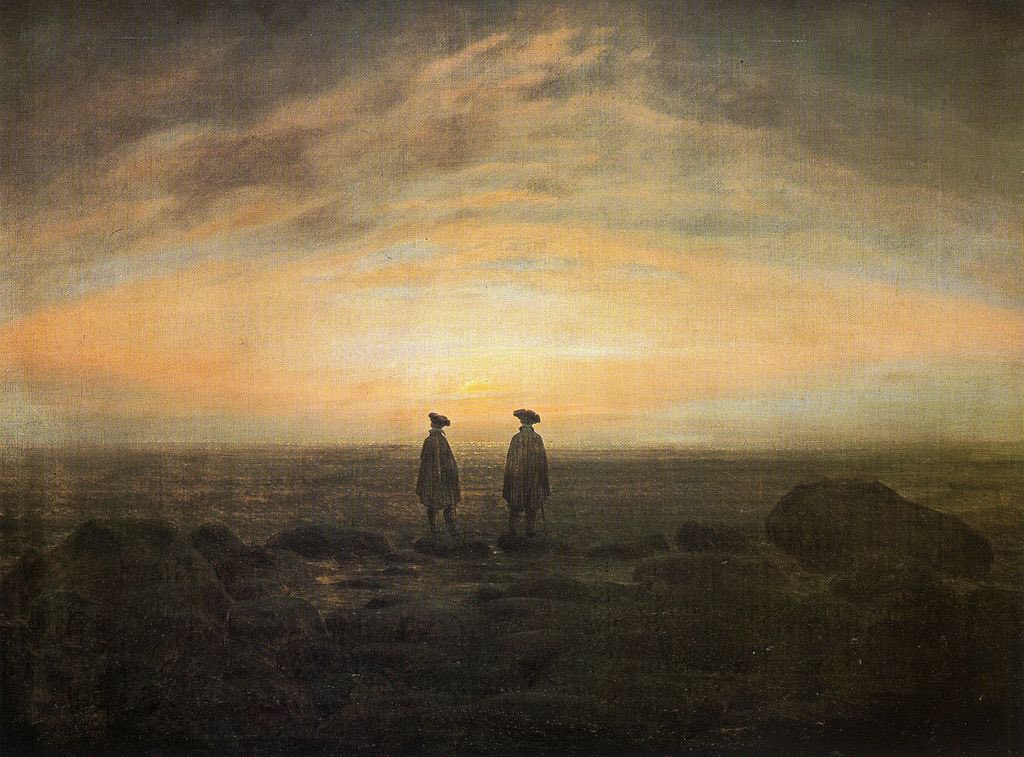 𝗦𝗨𝗡𝗦𝗘𝗧𝗧𝗘𝗛 𝗢𝗛𝗔𝗘𝗪as Two Men by the Sea by Caspar David Friedrich, 1817.