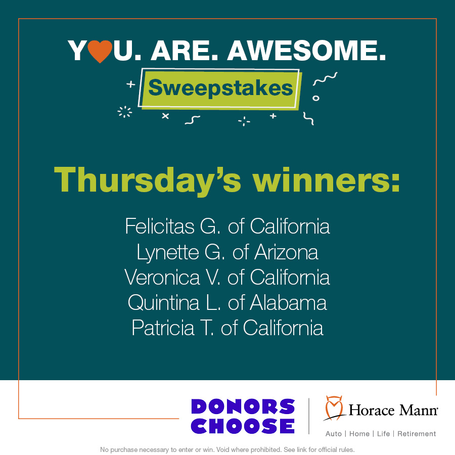 Only one day left of #AmericanEducationWeek! Make sure you've shared this link with your educator friends so they have a chance to win some #DonorsChoose funding: woobox.com/rfqkst 

Final winners announcement tomorrow afternoon. Thank you, educators!
