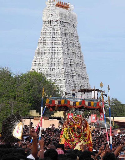  6. After Surasamharam, Lord Muruga desired to worship his father, Lord Shiva. Hence Mayan, the divine architect constructed this shrine at Tiruchendur. Even now Lord Subramaniyan is seen in the posture of worshiping Lord Shiva in the sanctum sanctorum