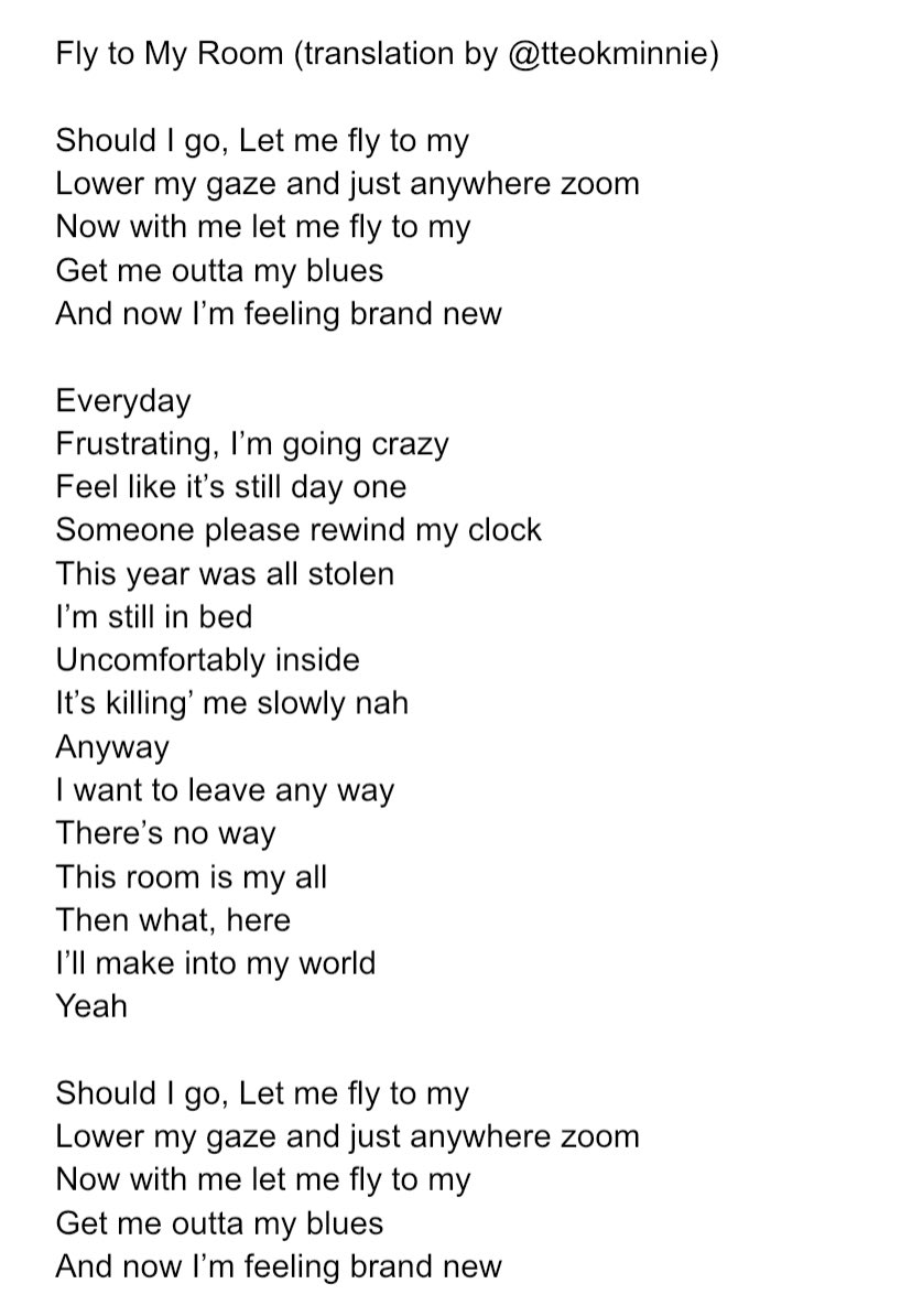 tteokminnie's tweet photo. BE: Fly To My Room 
 
#BE_BTS @BTS_twt 

lyric translation
(please do not crop logo to repost!!) https://t.co/6AutqLEvSF