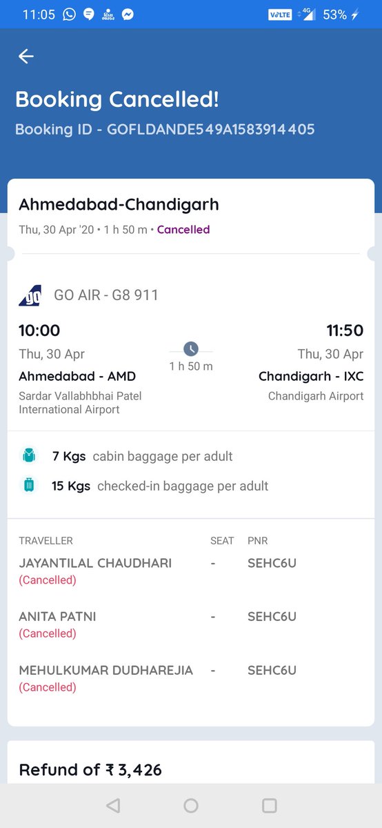 लोकड़ाउन की वजह से ट्रैवल न कर पाए @goairlinesindia में ट्रैवल न कर पाए हमने <a href="/goibibo/">goibibo</a> से 12361 रुपयों का टिकिट बुक किया था आज <a href="/goibibo/">goibibo</a> ने 12361 के बदले हमें सिर्फ 3426 रुपए वापिस किए… बाकी के पैसे कयू नहीं दिए <a href="/goibibo/">goibibo</a> @goairlinesindia कोई बताएगा