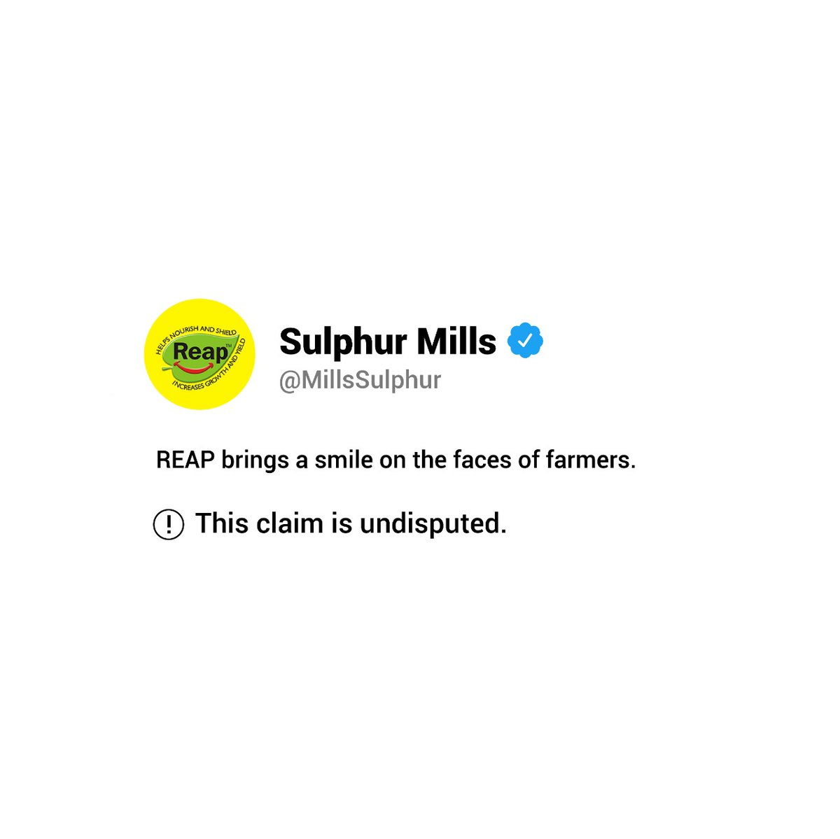 MillsSulphur's tweet photo. REAP is the brand that aids farmers in effective harvesting and will surely bring smiles on their faces. This claim is undisputed.
#sulphurmills #agrochemicals #fertis #technoz #reap #sumil #fungicide #herbicide #insecticide #pesticide #farming #agriculture #cropnutrition https://t.co/yxOGIKZ75e