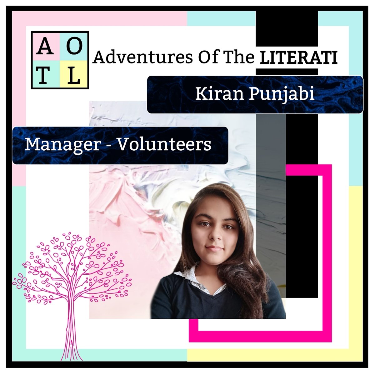 teamaotl's tweet photo. Meet Kiran Punjabi - Manager - Volunteers of Adventures Of The Literati (A O T L)
.
.
.
Curated By
Snehi Kotak & Priyanka Sarode
#adventuresoftheliterati #teamaotl #manager #volunteers #litfest #litfest2020 https://t.co/FzqAx3PZmQ