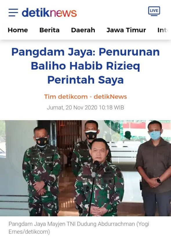 K0tak_NKRI's tweet image. Mentah sudah klaim FPI, bahwa yang mencopot baliho Imam Besar mereka, Rizieq Shihab bukan dilakukan TNI.

Pangdam Jaya mengaku telah memberi perintah pada anak buahnya untuk menanggalkan baliho bergambar Rizieq di kawasan DKI Jakarta.
#TNITumpasOrmasRadikal
#TNITumpasOrmasRadikal