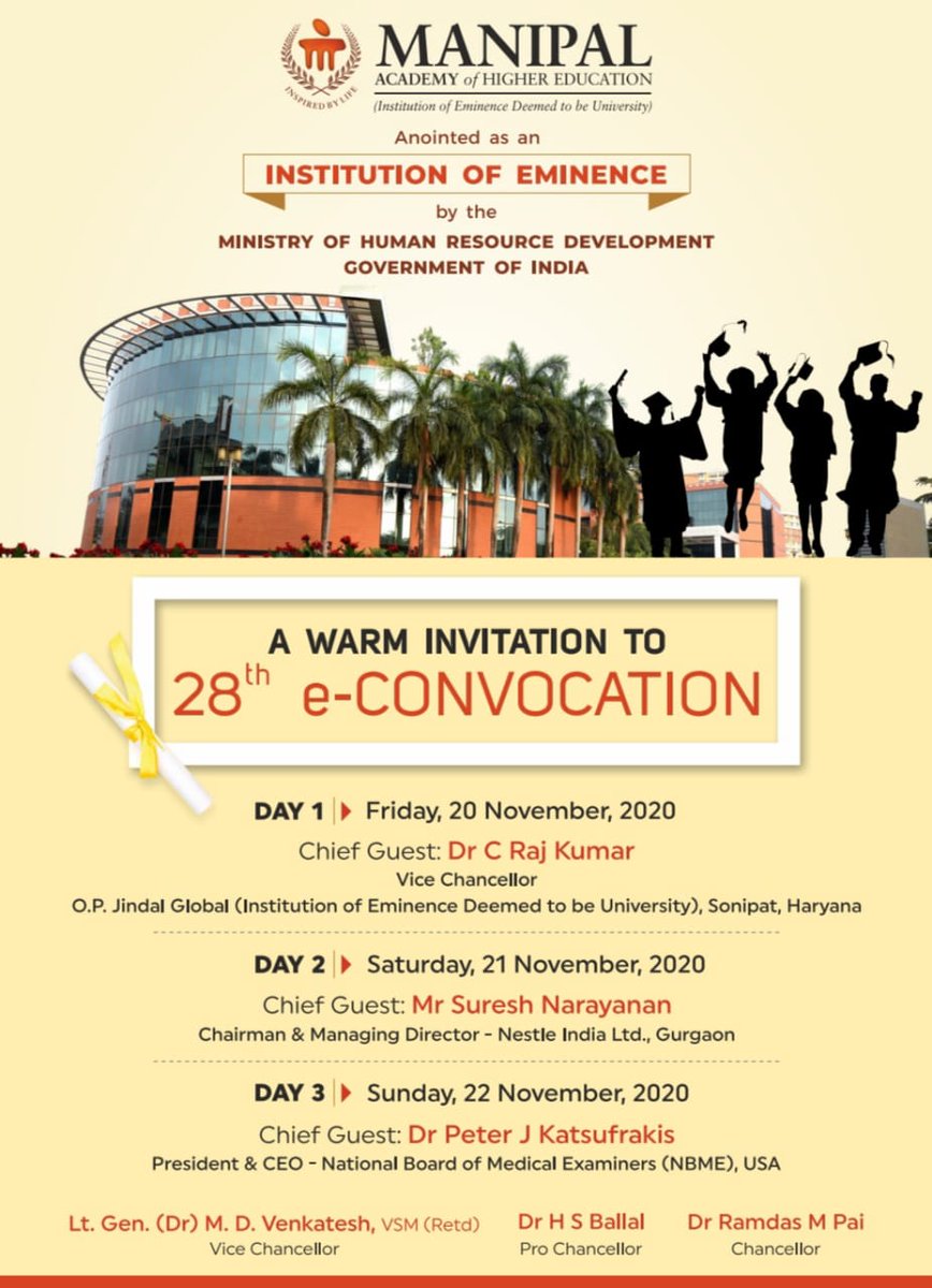 MAHE_Manipal's tweet photo. The Live webcast of 28th e-Convocation of MAHE, Manipal can be viewed on https://t.co/Lj8fqiQff8 and https://t.co/yNYkipr01B - IST 03.00 PM
#livewebcast #econvocation #MAHE #Manipal #InstituteOfEminence #university #students #parents #faculties #guest #highereducation https://t.co/MHzUfU3lsR