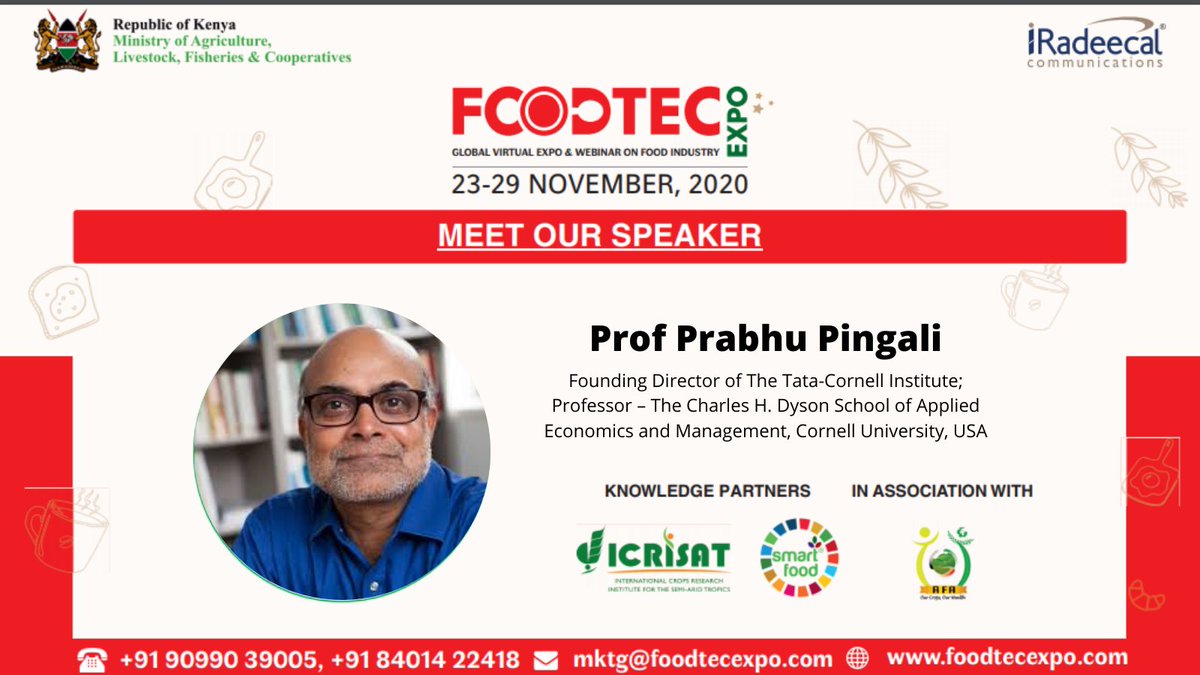 SmartFoodGlobal's tweet photo. Prof Prabhu Pingali, @TataCornell will deliberate on 'How #Millets &amp; #Sorghum are becoming the New Staples' on 25 Nov 2020 (09:30 – 11:30 am EAT/12:00 - 2:00 pm IST )

Register here - https://t.co/3Vf2WwwHgh

@ICRISAT @prabhupingali #smartfood2020 #foodtec2020 https://t.co/HbyVxhYPcP