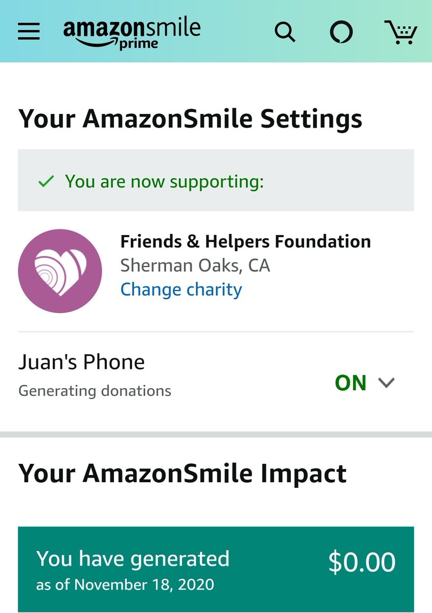 CarlosTuna's tweet photo. Hey @thekevinryder just wanted to see if there are any donation events for #friendsandhelpers this year? Also, found out you can do that Amazon Smile charity thing where every quarantine crazed item i purchase a small slice goes to a wonderful organization. Guess who i picked. 👍 https://t.co/5H1tSgURlQ